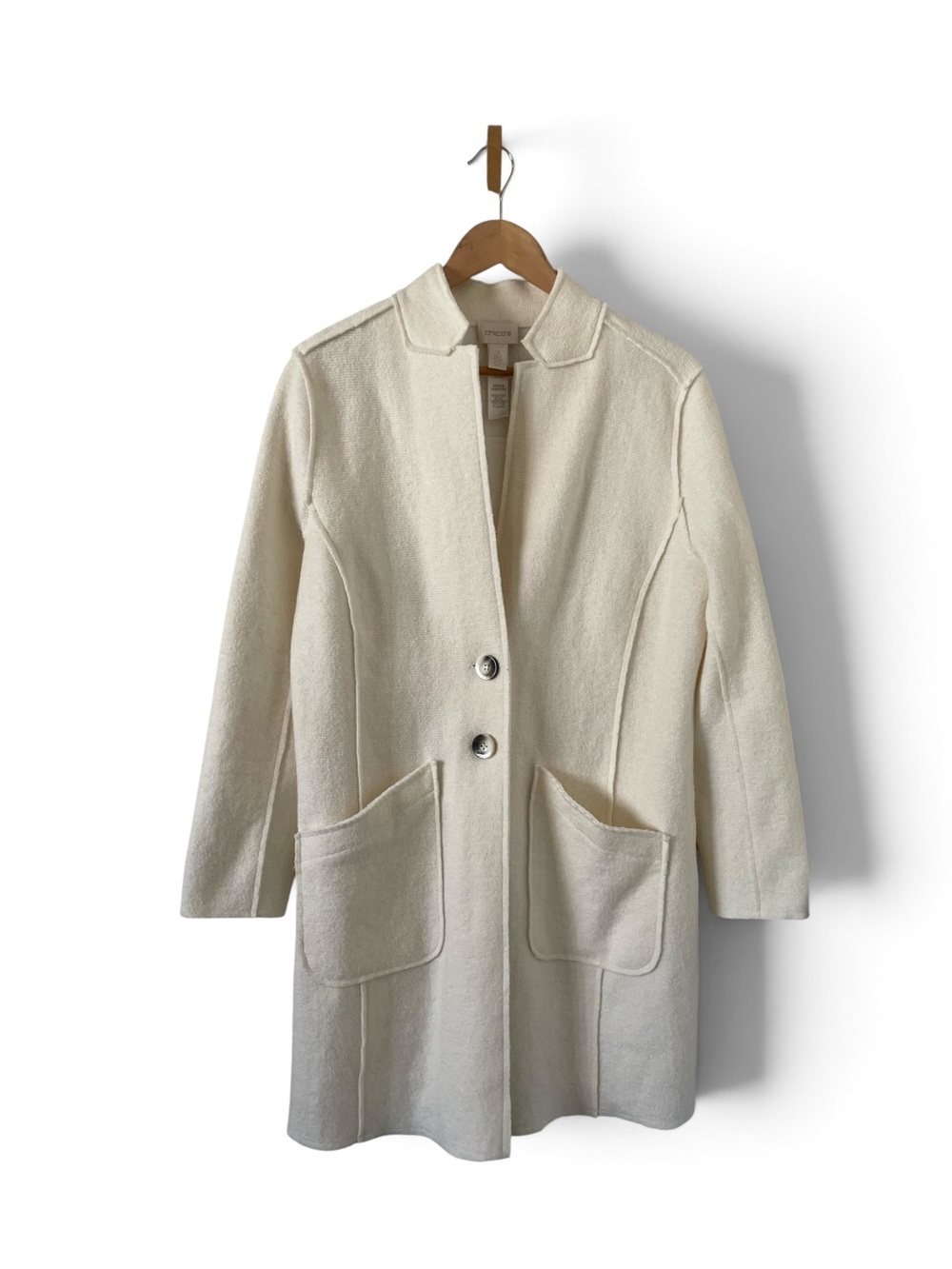 Chicos Women's Wool Blend Long Coat with Patch Pockets Sz.Large